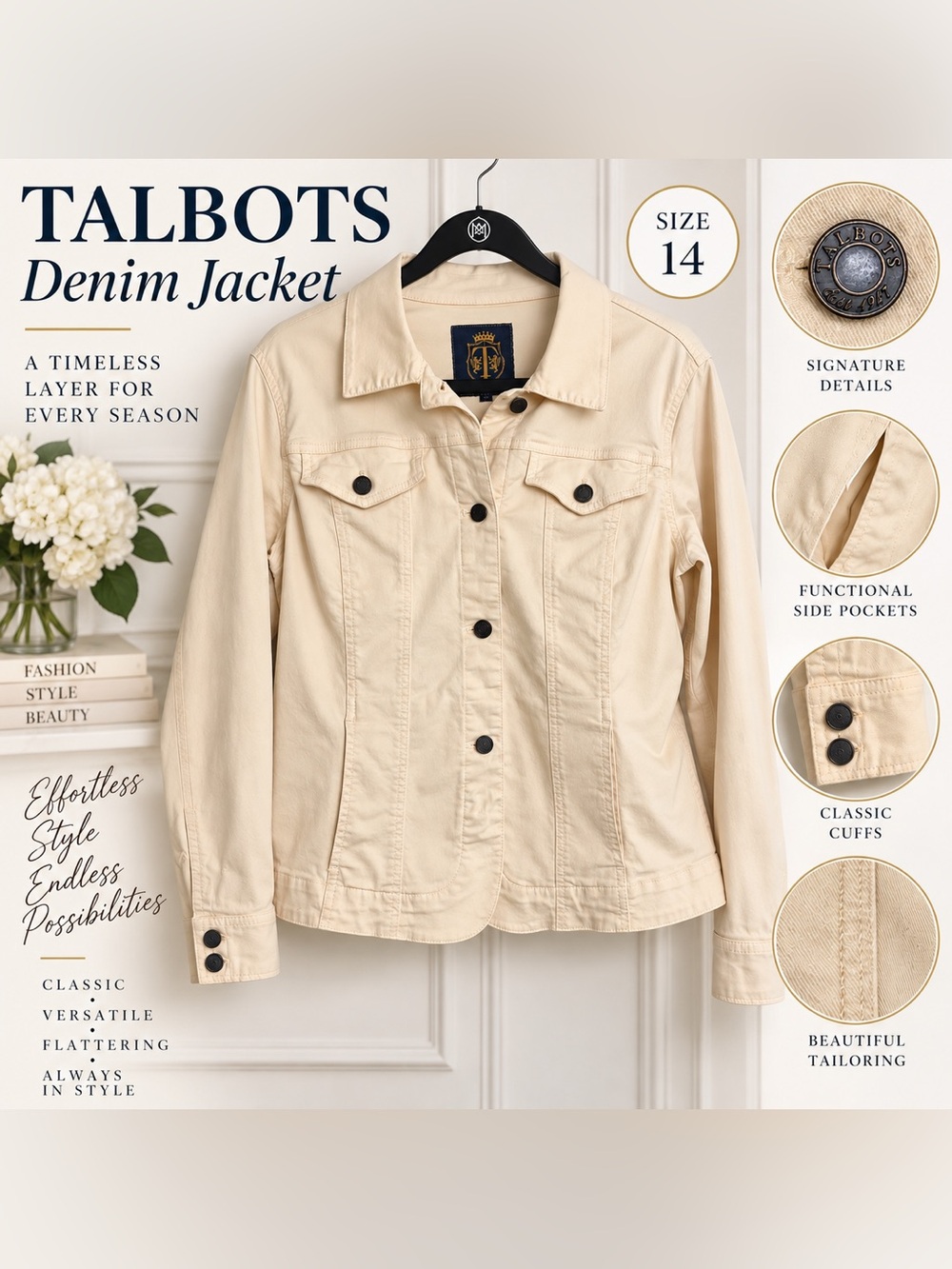Talbots Denim Jacket in Light Cream Color | Size 14